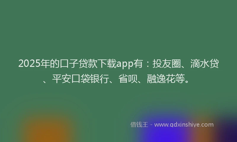 2025年的口子贷款下载app有:投友圈、滴水贷、平安口袋银行、省呗、融逸花等。