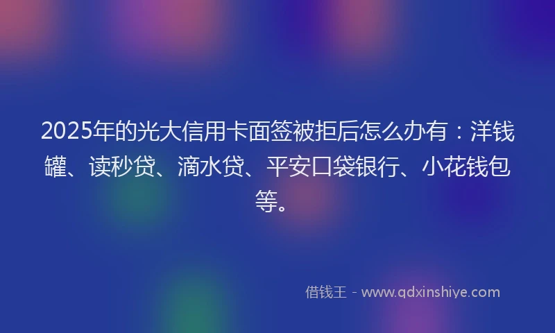 2025年的光大信用卡面签被拒后怎么办有：洋钱罐、读秒贷、滴水贷、平安口袋银行、小花钱包等。