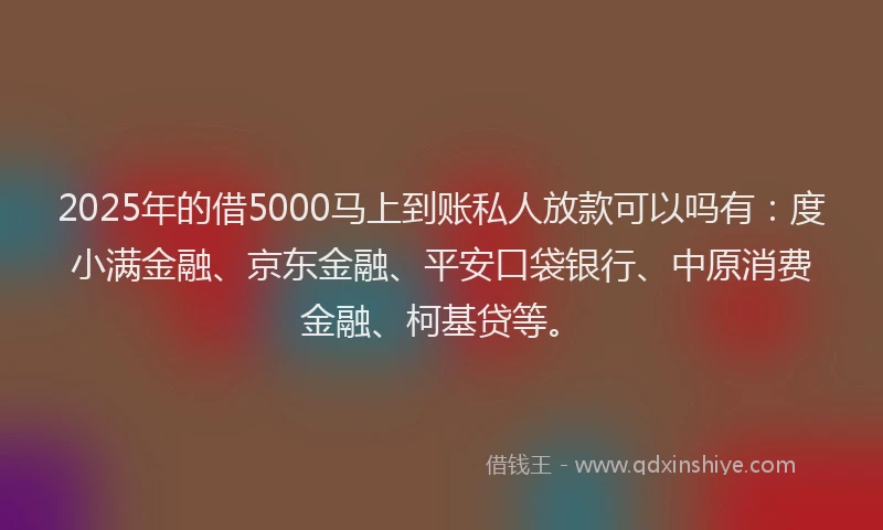 2025年的借5000马上到账私人放款可以吗有：度小满金融、京东金融、平安口袋银行、中原消费金融、柯基贷等。