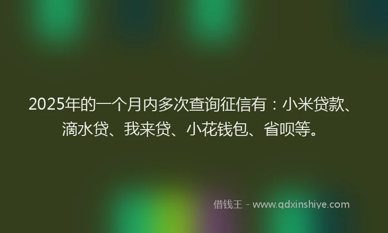 2025年的一个月内多次查询征信有：小米贷款、滴水贷、我来贷、小花钱包、省呗等。