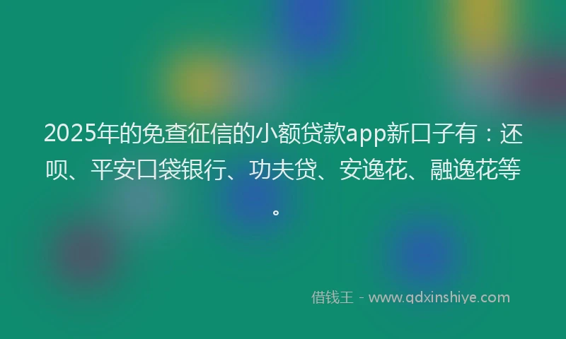2025年的免查征信的小额贷款app新口子有：还呗、平安口袋银行、功夫贷、安逸花、融逸花等。