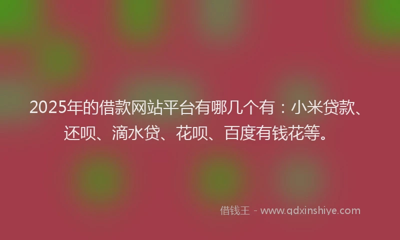 2025年的借款网站平台有哪几个有：小米贷款、还呗、滴水贷、花呗、百度有钱花等。