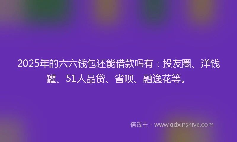 2025年的六六钱包还能借款吗有：投友圈、洋钱罐、51人品贷、省呗、融逸花等。
