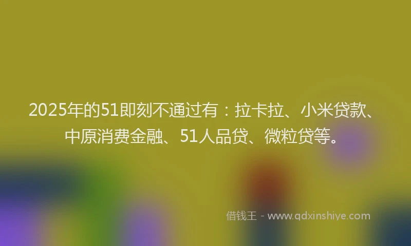 2025年的51即刻不通过有：拉卡拉、小米贷款、中原消费金融、51人品贷、微粒贷等。