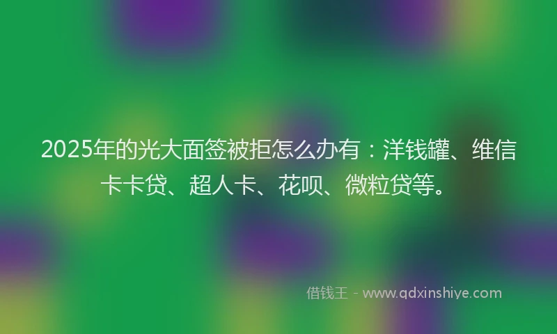 2025年的光大面签被拒怎么办有：洋钱罐、维信卡卡贷、超人卡、花呗、微粒贷等。