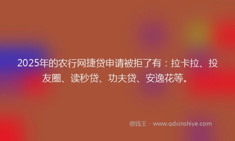 2025年的农行网捷贷申请被拒了有：拉卡拉、投友圈、读秒贷、功夫贷、安逸花等。