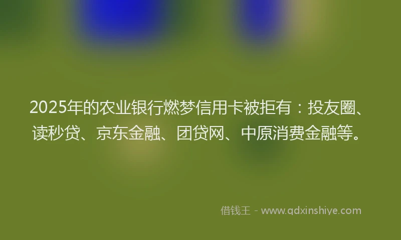 2025年的农业银行燃梦信用卡被拒有：投友圈、读秒贷、京东金融、团贷网、中原消费金融等。