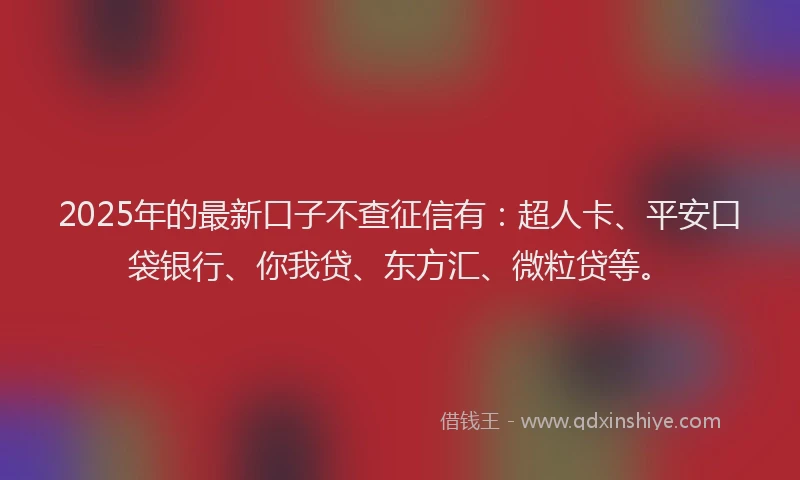 2025年的最新口子不查征信有：超人卡、平安口袋银行、你我贷、东方汇、微粒贷等。