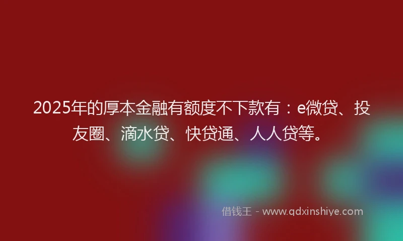 2025年的厚本金融有额度不下款有：e微贷、投友圈、滴水贷、快贷通、人人贷等。