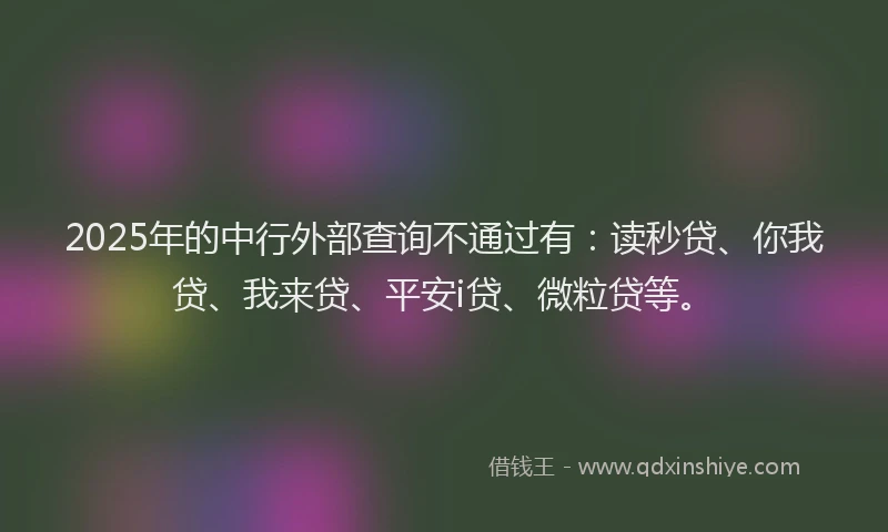 2025年的中行外部查询不通过有：读秒贷、你我贷、我来贷、平安i贷、微粒贷等。