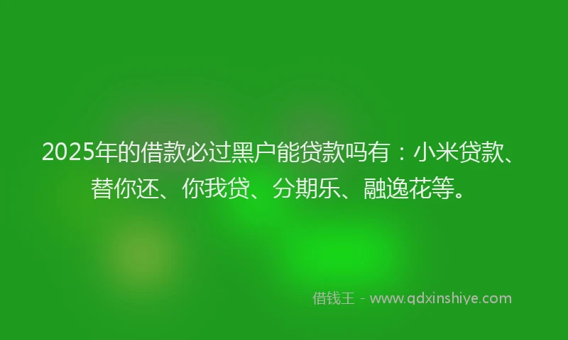 2025年的借款必过黑户能贷款吗有：小米贷款、替你还、你我贷、分期乐、融逸花等。