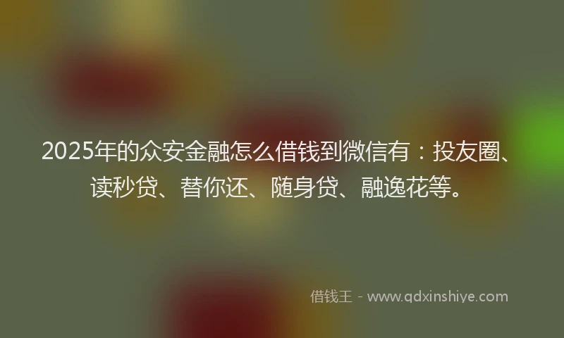 2025年的众安金融怎么借钱到微信有：投友圈、读秒贷、替你还、随身贷、融逸花等。