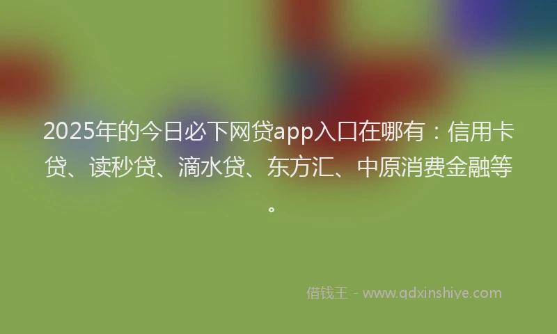 2025年的今日必下网贷app入口在哪有：信用卡贷、读秒贷、滴水贷、东方汇、中原消费金融等。