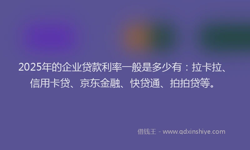 2025年的企业贷款利率一般是多少有：拉卡拉、信用卡贷、京东金融、快贷通、拍拍贷等。