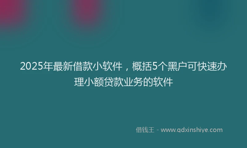 2025年最新借款小软件，概括5个黑户可快速办理小额贷款业务的软件