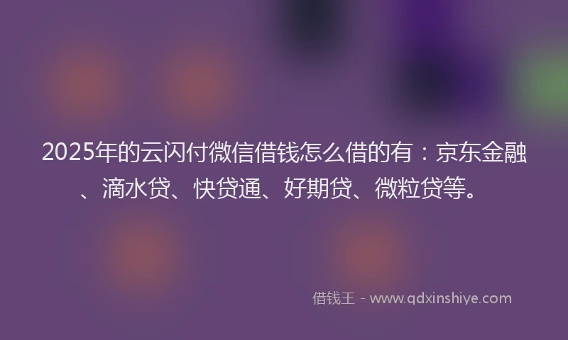 2025年的云闪付微信借钱怎么借的有：京东金融、滴水贷、快贷通、好期贷、微粒贷等。