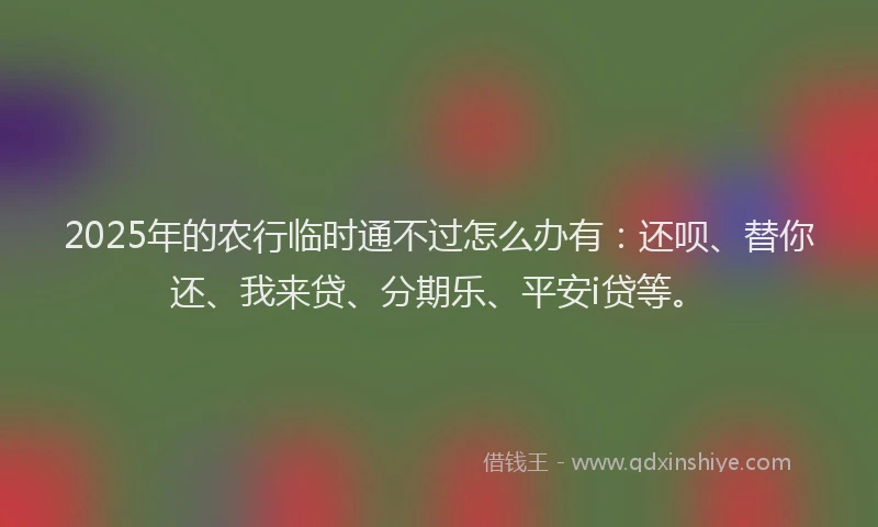 2025年的农行临时通不过怎么办有：还呗、替你还、我来贷、分期乐、平安i贷等。