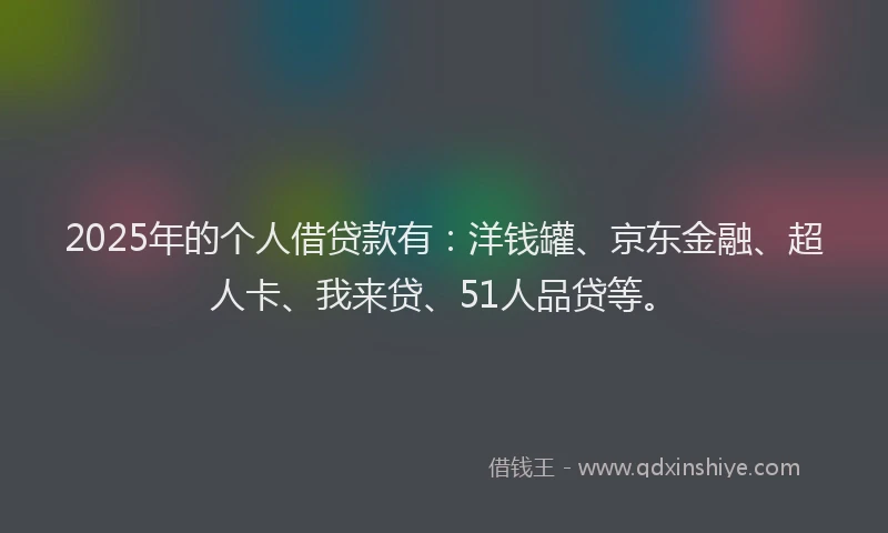 2025年的个人借贷款有：洋钱罐、京东金融、超人卡、我来贷、51人品贷等。