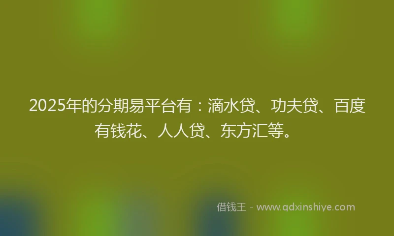 2025年的分期易平台有：滴水贷、功夫贷、百度有钱花、人人贷、东方汇等。