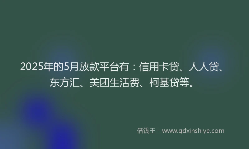 2025年的5月放款平台有：信用卡贷、人人贷、东方汇、美团生活费、柯基贷等。