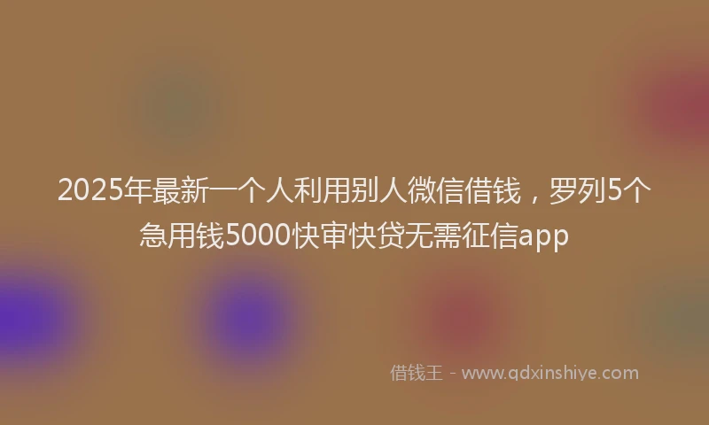 2025年最新一个人利用别人微信借钱，罗列5个急用钱5000快审快贷无需征信app