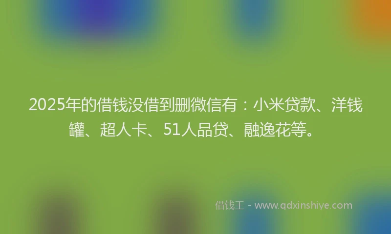 2025年的借钱没借到删微信有：小米贷款、洋钱罐、超人卡、51人品贷、融逸花等。