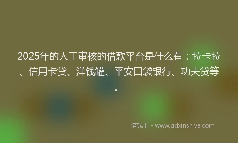 2025年的人工审核的借款平台是什么有：拉卡拉、信用卡贷、洋钱罐、平安口袋银行、功夫贷等。