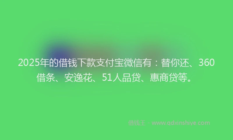 2025年的借钱下款支付宝微信有：替你还、360借条、安逸花、51人品贷、惠商贷等。