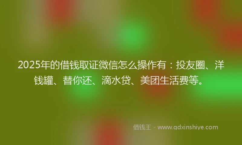 2025年的借钱取证微信怎么操作有：投友圈、洋钱罐、替你还、滴水贷、美团生活费等。