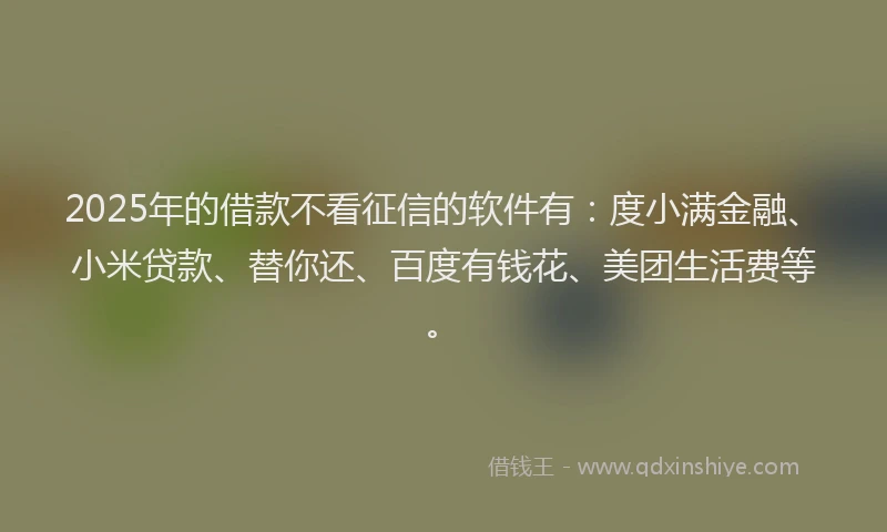 2025年的借款不看征信的软件有：度小满金融、小米贷款、替你还、百度有钱花、美团生活费等。