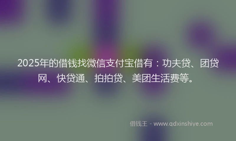 2025年的借钱找微信支付宝借有：功夫贷、团贷网、快贷通、拍拍贷、美团生活费等。