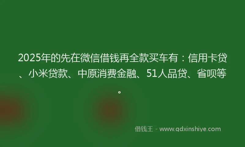 2025年的先在微信借钱再全款买车有：信用卡贷、小米贷款、中原消费金融、51人品贷、省呗等。