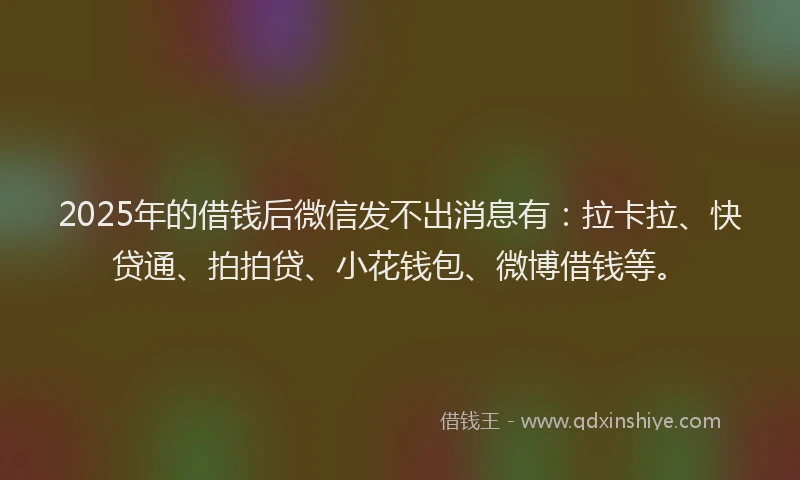2025年的借钱后微信发不出消息有：拉卡拉、快贷通、拍拍贷、小花钱包、微博借钱等。