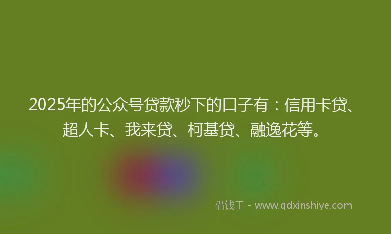 2025年的公众号贷款秒下的口子有：信用卡贷、超人卡、我来贷、柯基贷、融逸花等。