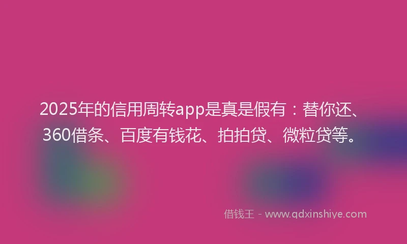 2025年的信用周转app是真是假有：替你还、360借条、百度有钱花、拍拍贷、微粒贷等。