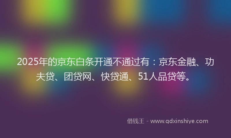 2025年的京东白条开通不通过有：京东金融、功夫贷、团贷网、快贷通、51人品贷等。