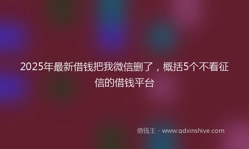2025年最新借钱把我微信删了，概括5个不看征信的借钱平台