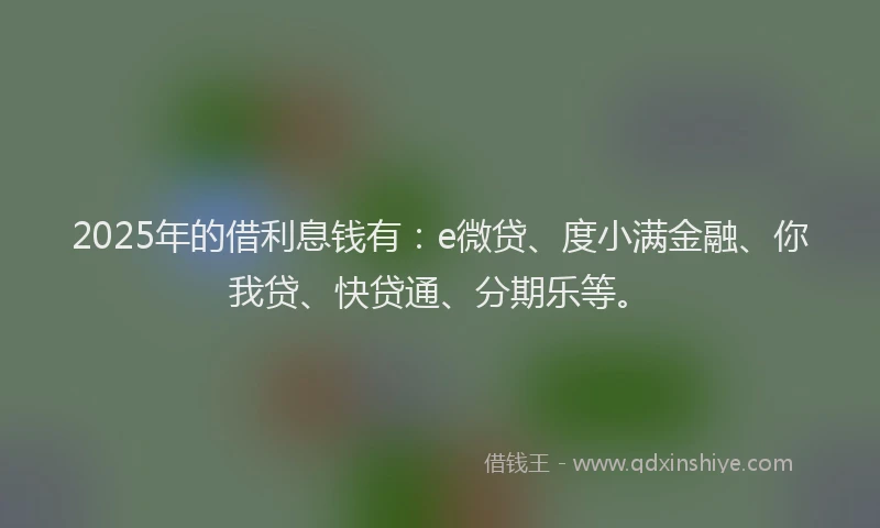 2025年的借利息钱有：e微贷、度小满金融、你我贷、快贷通、分期乐等。