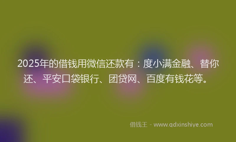 2025年的借钱用微信还款有：度小满金融、替你还、平安口袋银行、团贷网、百度有钱花等。