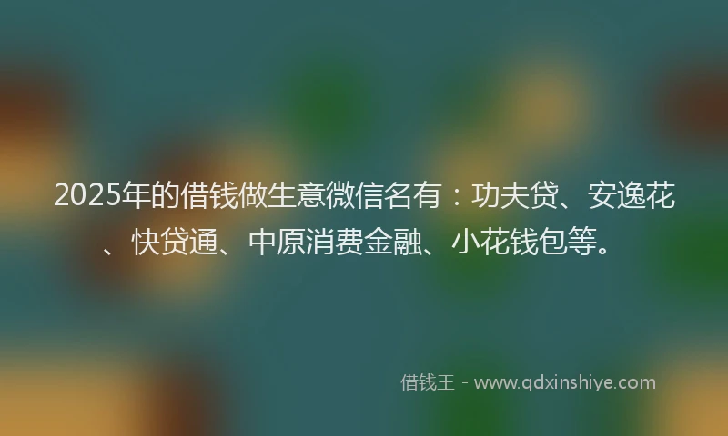 2025年的借钱做生意微信名有：功夫贷、安逸花、快贷通、中原消费金融、小花钱包等。