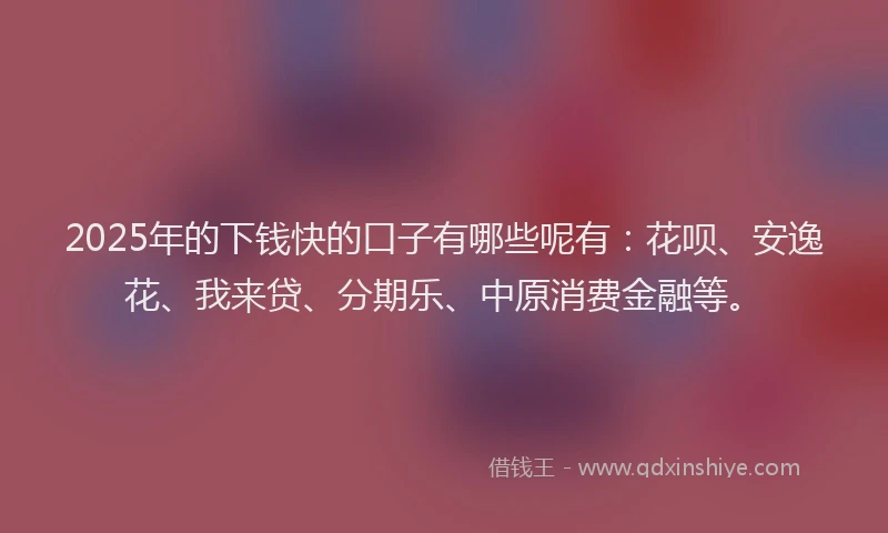 2025年的下钱快的口子有哪些呢有：花呗、安逸花、我来贷、分期乐、中原消费金融等。