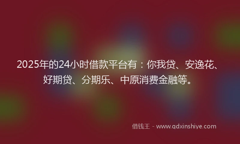 2025年的24小时借款平台有：你我贷、安逸花、好期贷、分期乐、中原消费金融等。