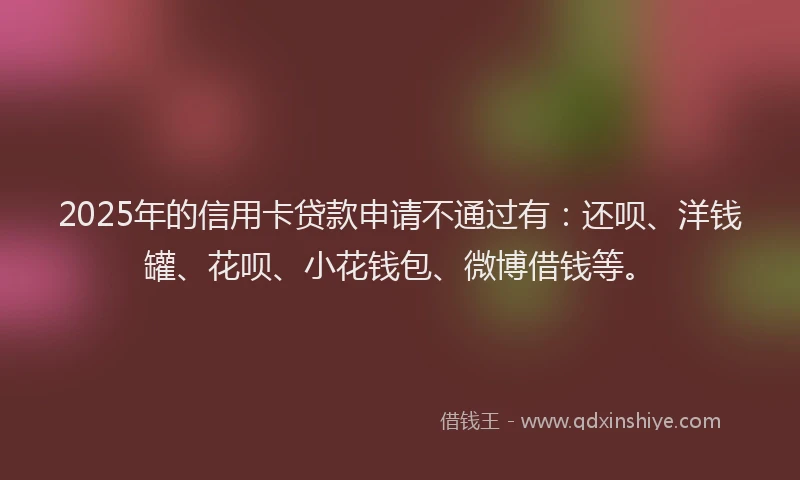 2025年的信用卡贷款申请不通过有：还呗、洋钱罐、花呗、小花钱包、微博借钱等。