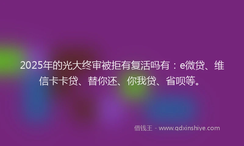 2025年的光大终审被拒有复活吗有：e微贷、维信卡卡贷、替你还、你我贷、省呗等。