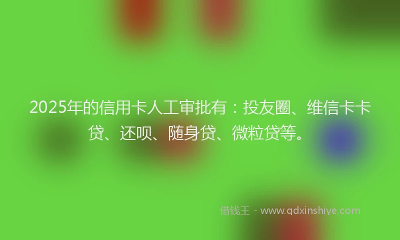 2025年的信用卡人工审批有：投友圈、维信卡卡贷、还呗、随身贷、微粒贷等。
