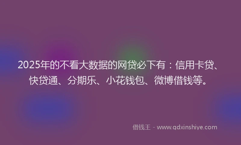 2025年的不看大数据的网贷必下有：信用卡贷、快贷通、分期乐、小花钱包、微博借钱等。