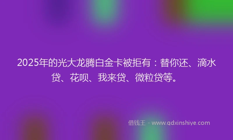 2025年的光大龙腾白金卡被拒有：替你还、滴水贷、花呗、我来贷、微粒贷等。