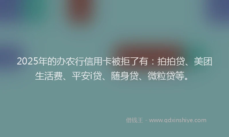 2025年的办农行信用卡被拒了有：拍拍贷、美团生活费、平安i贷、随身贷、微粒贷等。