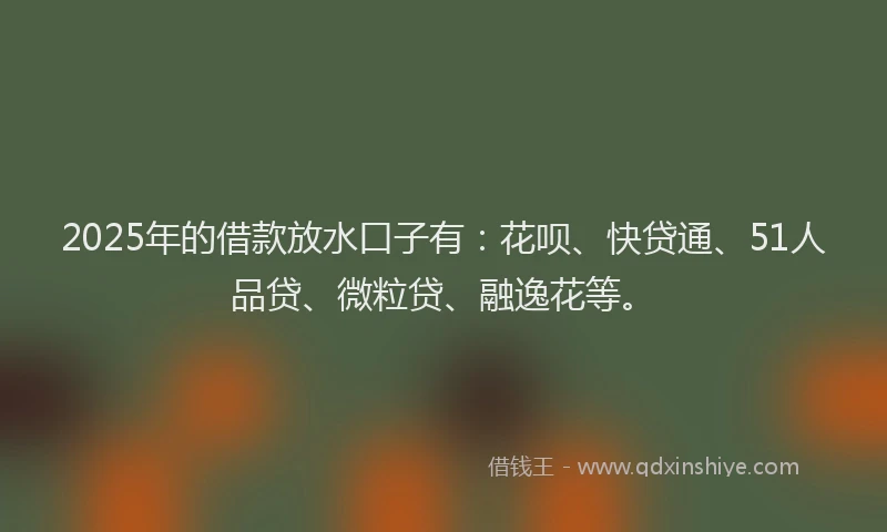 2025年的借款放水口子有：花呗、快贷通、51人品贷、微粒贷、融逸花等。