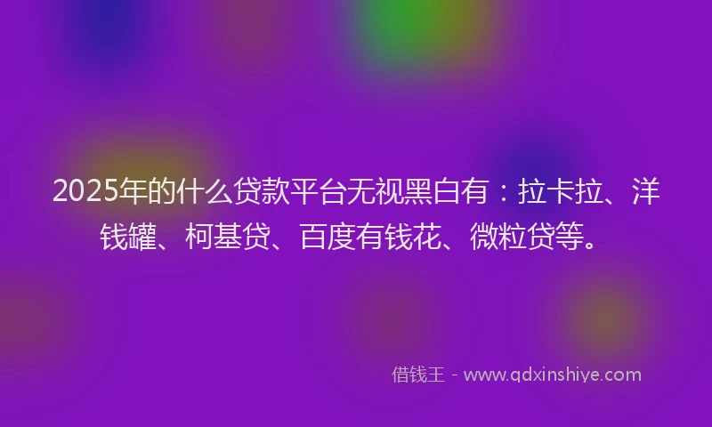2025年的什么贷款平台无视黑白有：拉卡拉、洋钱罐、柯基贷、百度有钱花、微粒贷等。